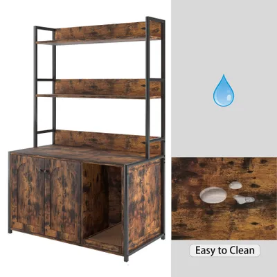Zatte Meuble litière avec étagère, griffoir, 2 portes, marron