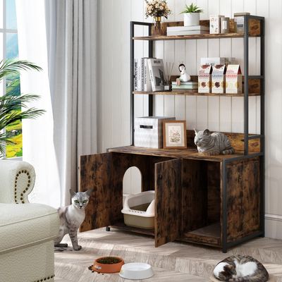 Zatte Meuble litière avec étagère, griffoir, 2 portes, marron