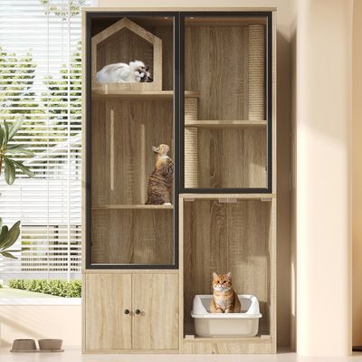 Zatte Katzenvilla Glas 4 Etagen winterfest, Kratzpfosten 90x50x160 cm