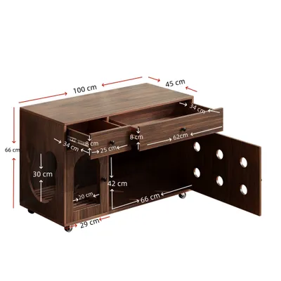 Zatte Meuble litière noyer, isolé odeurs 100x45x66 Zatte Meuble litière noyer, isolé odeurs 100x45x66