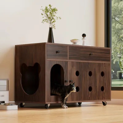 Zatte Meuble litière noyer, isolé odeurs 100x45x66 Zatte Meuble litière noyer, isolé odeurs 100x45x66