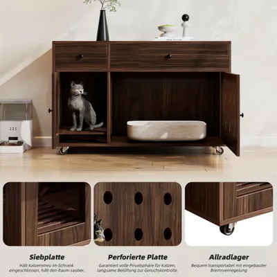 Zatte Meuble litière noyer, isolé odeurs 100x45x66 Zatte Meuble litière noyer, isolé odeurs 100x45x66