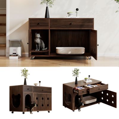Zatte Meuble litière noyer, isolé odeurs 100x45x66