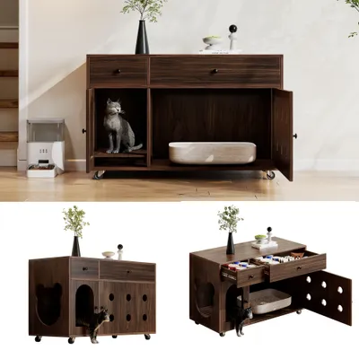 Zatte Meuble litière noyer, isolé odeurs 100x45x66 Zatte Meuble litière noyer, isolé odeurs 100x45x66