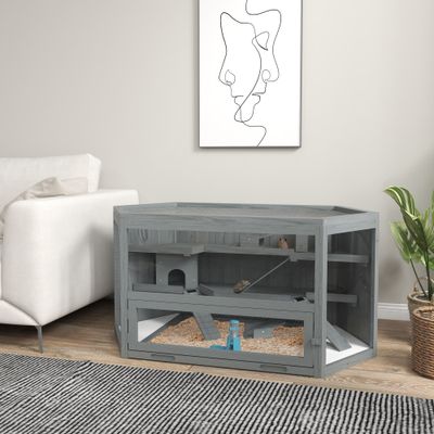Zatte Nagerkäfig 3 Etagen 6-eckig Holz, Rampe, 115x60x55 cm