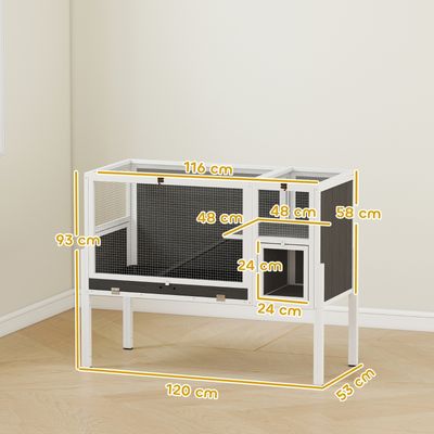 Zatte Cage rongeurs surélevée bois/métal, accessoires, gris