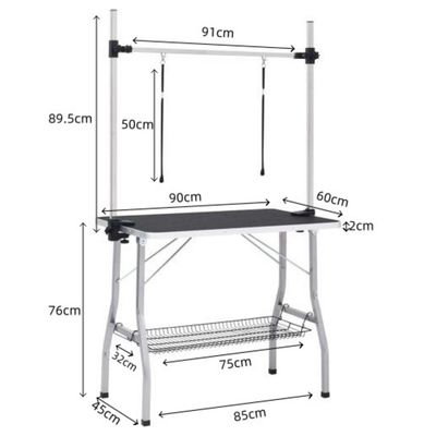 Zatte Tierpflegetisch klappbar höhenverstellbar 90x60x76 cm, Schwarz