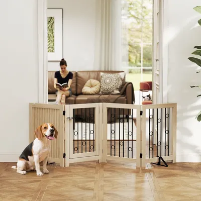 Zatte Barrière bébé animal 4 panneaux, MDF/acier, avec porte Zatte Barrière bébé animal 4 panneaux, MDF/acier, avec porte