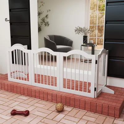Zatte Barrière chien 5 panneaux pliable, bois/MDF, blanc