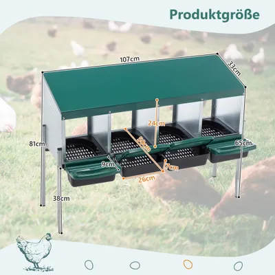 Zatte Pondoir poules 4 cases avec pieds, vert
