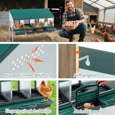 Zatte Pondoir poules 4 cases avec pieds, vert