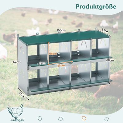 Zatte Hühner-Nistkasten 8-fach Metall, Wandmontage, belüftet