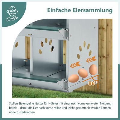 Zatte Hühner-Nistkasten 8-fach Metall, Wandmontage, belüftet