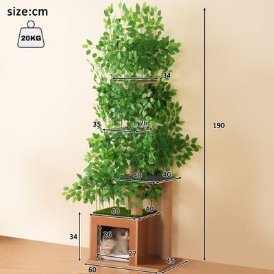 Zatte Kratzbaum Baumform 190 cm, 4 Plattformen, Blätter abnehmbar