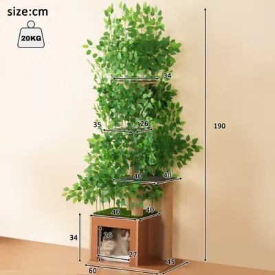 Zatte Arbre à chat forme arbre 190 cm, 4 plateformes, feuilles amovibles Zatte Arbre à chat forme arbre 190 cm, 4 plateformes, feuilles amovibles