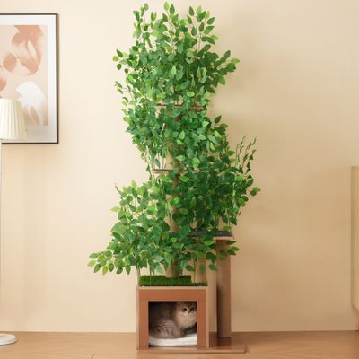 Zatte Arbre à chat forme arbre 190 cm, 4 plateformes, feuilles amovibles