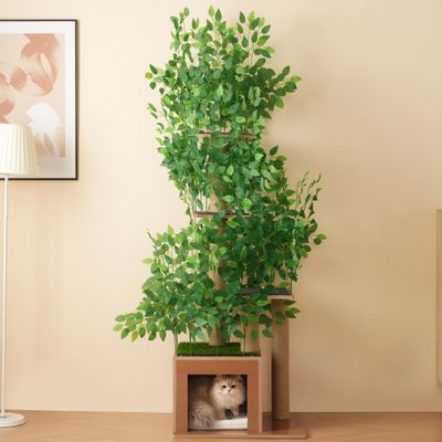 Zatte Kratzbaum Baumform 190 cm, 4 Plattformen, Blätter abnehmbar
