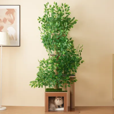 Zatte Arbre à chat forme arbre 190 cm, 4 plateformes, feuilles amovibles Zatte Arbre à chat forme arbre 190 cm, 4 plateformes, feuilles amovibles