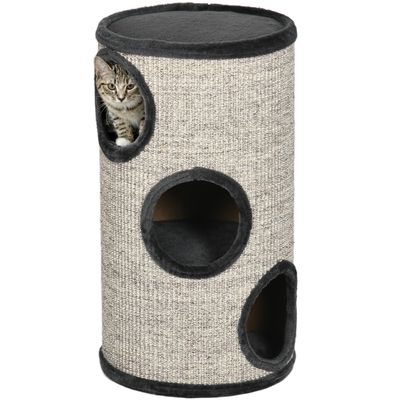 Zatte Tonneau griffoir 3 niv. corde sisal, 38x38x70 cm, gris
