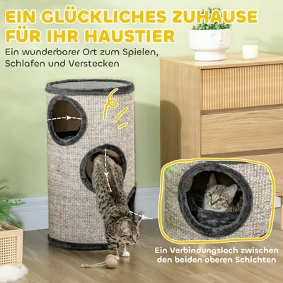 Zatte Tonneau griffoir 3 niv. corde sisal, 38x38x70 cm, gris Zatte Tonneau griffoir 3 niv. corde sisal, 38x38x70 cm, gris