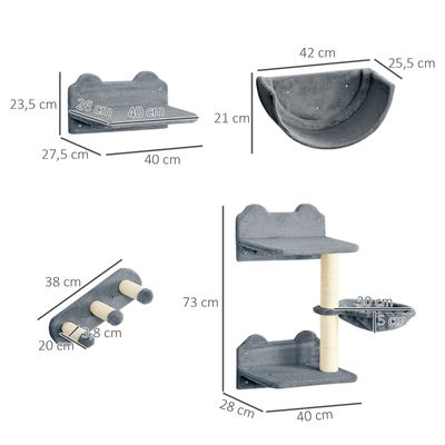 Zatte Katzen-Kletterwand 4-tlg, Treppe, Hängematte, bis 5 kg