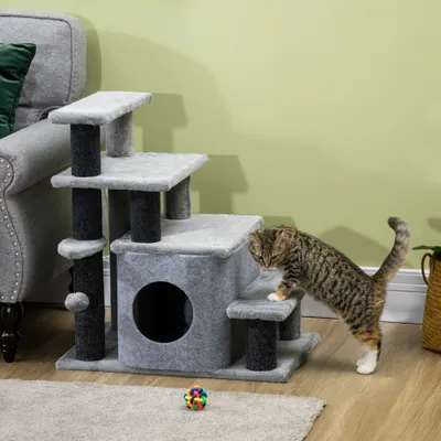 Zatte Marche chat 3/4 marches, cabane, peluche, balle Zatte Marche chat 3/4 marches, cabane, peluche, balle