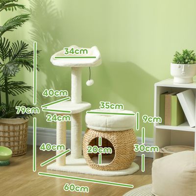 Zatte Kratzbaum 79 cm, Höhle, Bett, Sisalsäulen, bis 5 kg, Creme