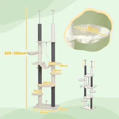 Zatte Arbre à chat plafond 225-255 cm, hamacs, panier, blanc Zatte Arbre à chat plafond 225-255 cm, hamacs, panier, blanc