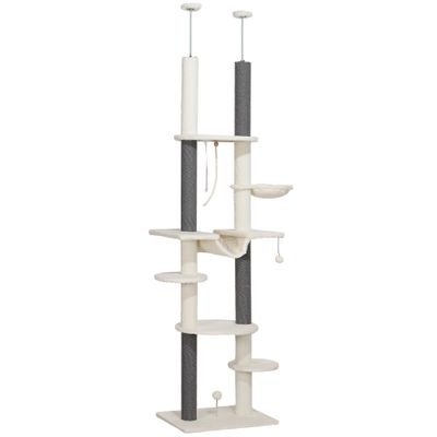 Zatte Arbre à chat plafond 225-255 cm, hamacs, panier, blanc