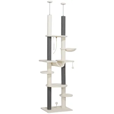 Zatte Arbre à chat plafond 225-255 cm, hamacs, panier, blanc Zatte Arbre à chat plafond 225-255 cm, hamacs, panier, blanc