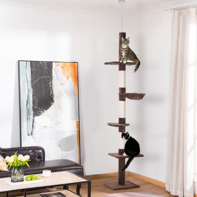 Zatte Deckenhoch-Kratzbaum verstellbar 230-260 cm, Sisal, Braun