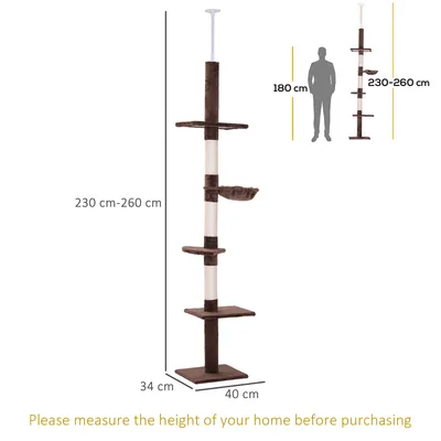 Zatte Arbre à chat plafond réglable 230-260 cm, sisal, brun Zatte Arbre à chat plafond réglable 230-260 cm, sisal, brun
