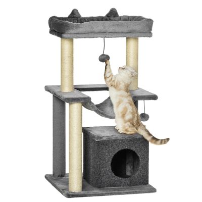 Zatte Arbre à chat 90 cm, cabane, hamac, sisal, gris