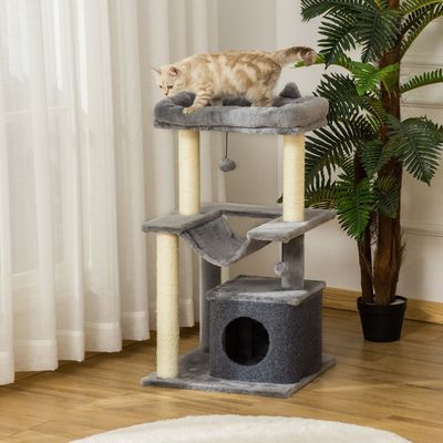 Zatte Katzenbaum 90 cm, Höhle, Hängematte, Sisal, Grau