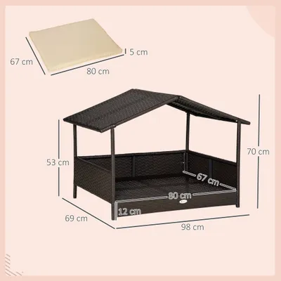 Zatte Hundehaus Rattan mit Kissen, Outdoor, 98x69x73 cm, Braun Zatte Hundehaus Rattan mit Kissen, Outdoor, 98x69x73 cm, Braun