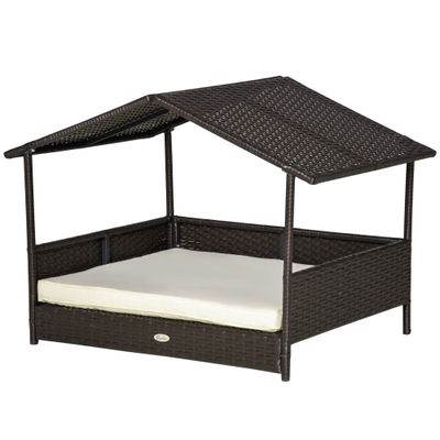 Zatte Hundehaus Rattan mit Kissen, Outdoor, 98x69x73 cm, Braun