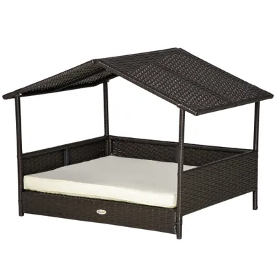 Zatte Hundehaus Rattan mit Kissen, Outdoor, 98x69x73 cm, Braun Zatte Hundehaus Rattan mit Kissen, Outdoor, 98x69x73 cm, Braun