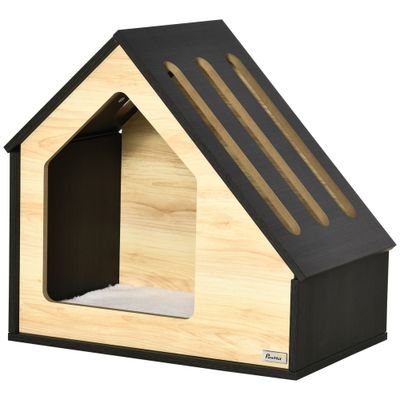 Zatte Hundehütte Holz mit Kissen, drinnen, bis 8 kg 60x40x59 cm