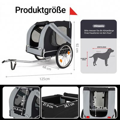 Zatte Remorque vélo chien 40 kg, moustiquaire + cape pluie