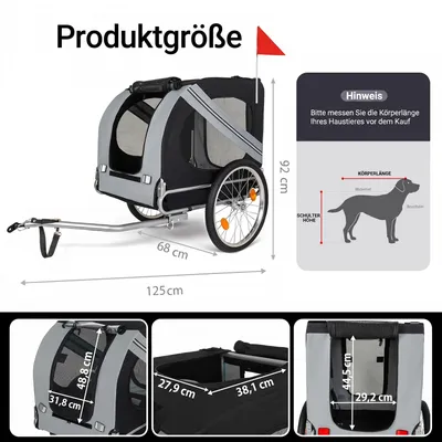 Zatte Remorque vélo chien 40 kg, moustiquaire + cape pluie