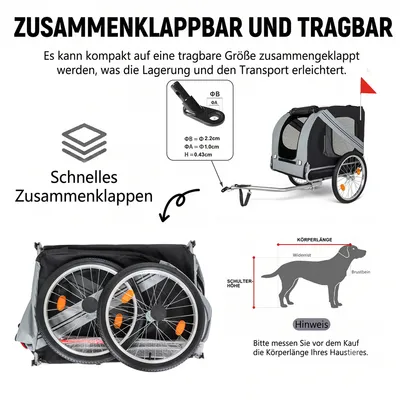 Zatte Remorque vélo chien 40 kg, moustiquaire + cape pluie