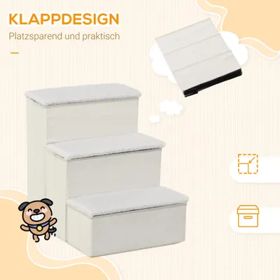 Zatte Haustiertreppe faltbar 3 Stufen, Stauraum, MDF, Weiß
