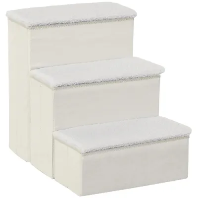 Zatte Marche animaux pliable 3 marches, rangement, MDF, blanc
