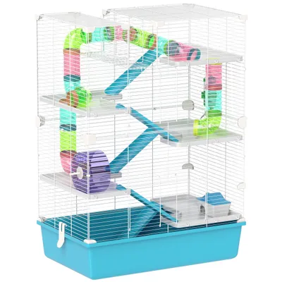 Zatte Hamsterkäfig 6 Etagen, Röhren, Laufrad, 58x36x81 cm, Hellblau
