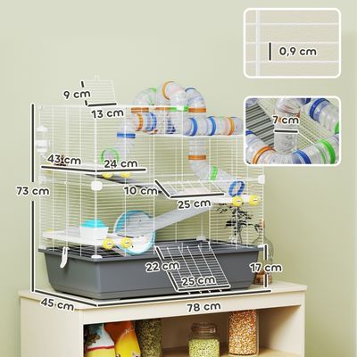 Zatte Cage hamster 4 niveaux, tunnel, ouverture haut 78x45x73 cm