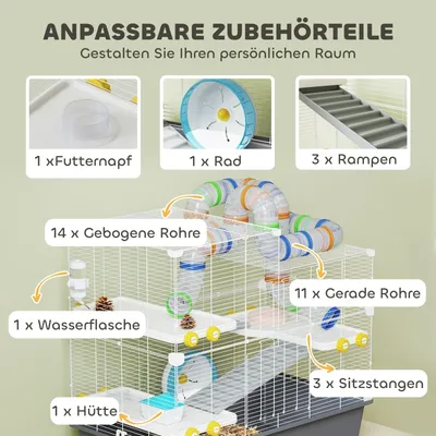 Zatte Hamsterkäfig 4 Ebenen, Tunnel, obere Öffnung 78x45x73 cm