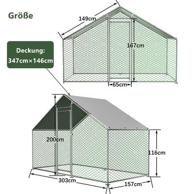 Zatte Freilaufgehege 3x1,5x2 m, Metall, PE-Plane, Schloss