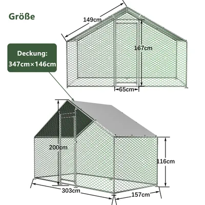 Zatte Freilaufgehege 3x1,5x2 m, Metall, PE-Plane, Schloss Zatte Freilaufgehege 3x1,5x2 m, Metall, PE-Plane, Schloss