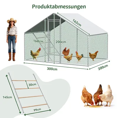 Zatte Freilaufgehege 3x2x2 m, Metall, PE-Plane, Vorhängeschloss