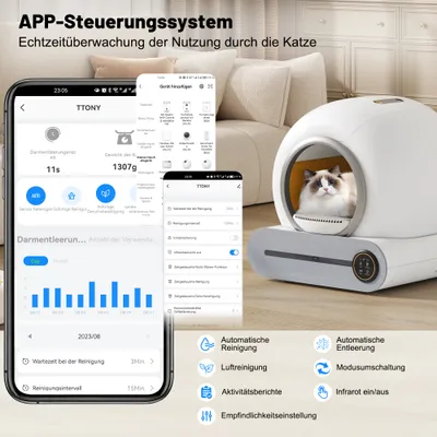 Zatte Katzenklo selbstreinigend 65L, APP, Infrarot, mehrere Katzen Zatte Katzenklo selbstreinigend 65L, APP, Infrarot, mehrere Katzen
